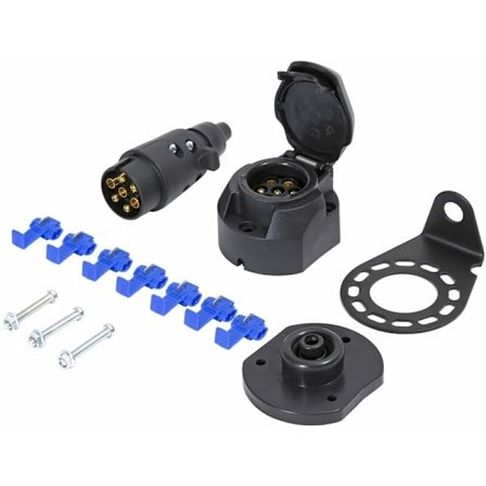 Trailer Stik og 7-polet Stik og Metal Monteringsbeslagssæt, 12V Vandtæt Han Hun Trailerstik, med Vandtæt Gummipude, Passer til Bil RV