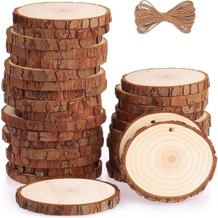 Träskivor 20 st 7-8 cm Oavslutade träcirkel DIY-hantverk Bröllop Juldekorationer Träskivprydnad Nyckelringshänge