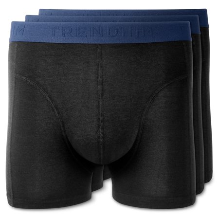 XL - FreeFeel | 3-Pak Sorte Bambus Boxershorts m. Kongeblå Linning til mænd