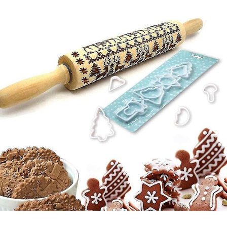 Jul Rullande Pinnar i Trä 43x5cm Renmönster Prägling