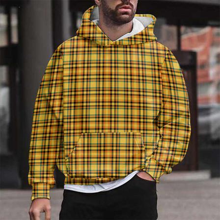 Herr Rutig Långärmad Tröja Hooded Pocket Casual Hoodies