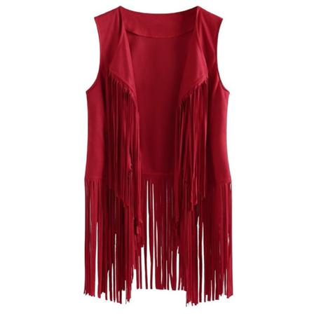 Vintage fransväst dam ärmlös tofsar kofta väst red S