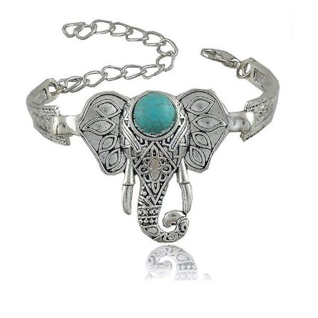 Hmwy-metal Turkis Elefant Armbånd Boheme Udskåret Antik Sølvsmykker
