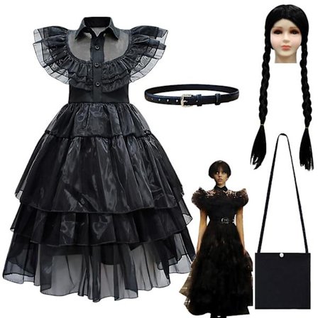 Wednesday Addams Cosplay Klänning Halloween Kostym För Barn Flickor(120cm)