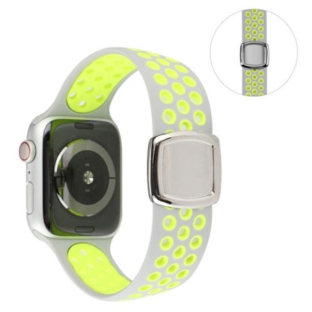 Apple Watch 42mm - 44mm dual tone in multi-hole silicone watch strap - Grey / Yellow