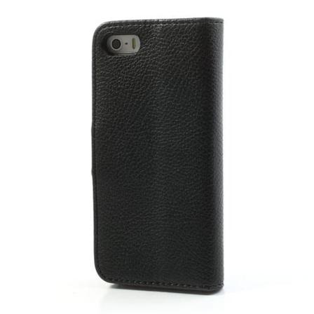 Litchi Plånboksfodral Till Iphone 5, 5s, Se - Svart Svart