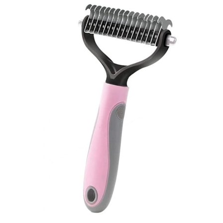 Pelsdyrsredskab, 2-sidet underuldrive til hunde- og kattekamme, fjerner kort og langt hår effektivt og sikkert (Pink)