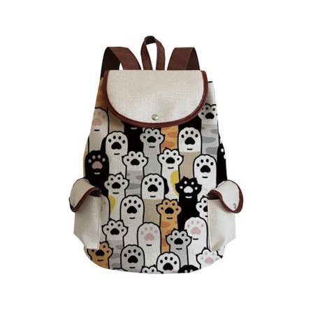 Afslappet Lærred Skolerygsæk Dame Smukt Kattetryk Snøre Rygsæk Teenager Stor Kapacitet Dame Skoletaske~01044