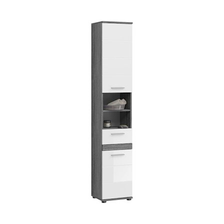 Rootz Blake Tall Cabinet - White High Gloss Front, Smoke Silver Body - Modular Design - FSC Certified - 35 cm x 191 cm x 31 cm