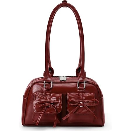 Läder Tote Bag Båge Handväska Axelväska Estetisk Handväska Dam Underarm Väska Bowlingväska för Kvinnor