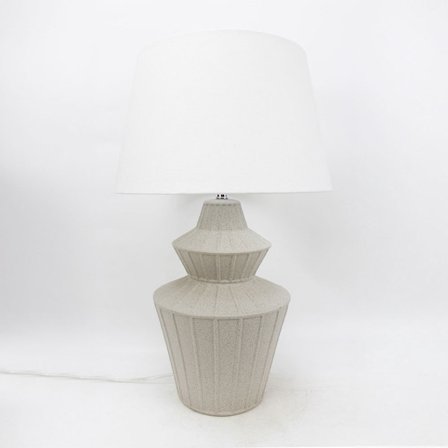 Keramisk bordlampe, grå fod, hvid hørskærm