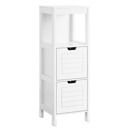 SoBuy Lavt badeværelsesskab med 2 skuffer i hvid 30x30x90cm, rustik FRG127-W