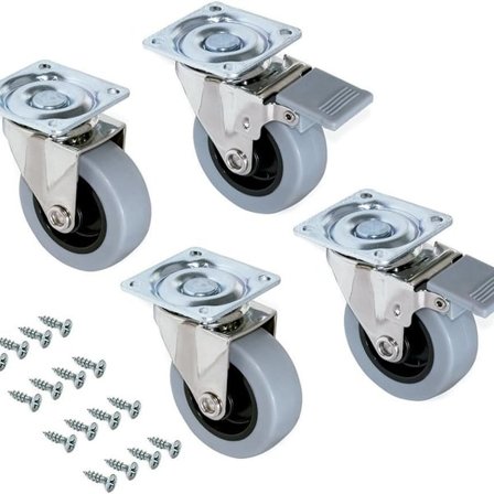 Sett med 4 svingbare hjul til møbler Ø50 mm med plate KLB