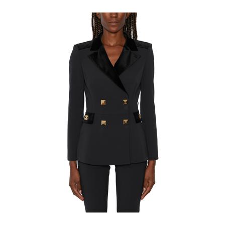 Elisabetta Franchi, Velvet Detailed Blazer Zwart, Dames, Maat:L