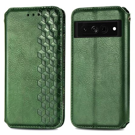 Nahkakotelo With A Stylish Rhombus Imprint For Google Pixel 7 Pro - Vihreä