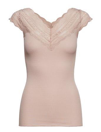 Silk T-Shirt Regular Ss W/Wide Lace Pink Rosemunde
