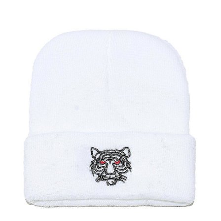 Ensfarvet tigerbroderet strikhue, fleeceforet og fortykket for varme, unisex