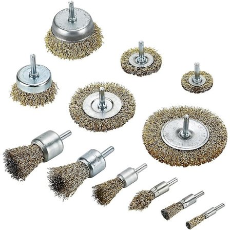 Sæt med 12 metalbørster til boremaskine, messing metalbørster, metalpoleringsbørster med børste
