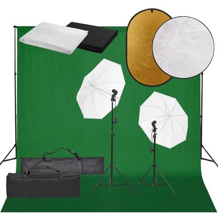 Vidaxl Fotostudio Med Lampor, Bakgrund Och Reflexskärm Svart