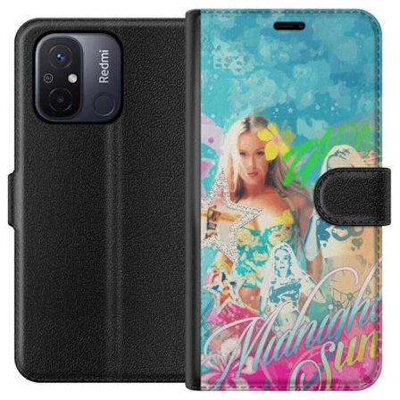 Yhteensopiva Lompakkokotelo Xiaomi Redmi 12C Seikkailumaailma Steve, Creeper ja eläimillä värikkäässä palikkagrafiikassa