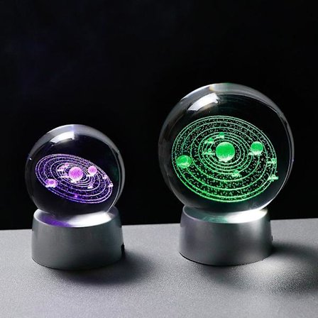 60/80mm Lasergraverad 3D solsystem kristallkula miniatyrplaneter modell LED-ljus sfär glasglob dekor