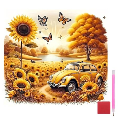 DIY Bil Solsikke Diamant Kunst Sæt til Voksne, 5D Diamant Maleri til Begyndere, Diamant Kunst Malerier Sæt, Fuld Bor Diamant Maleri, Hjem 