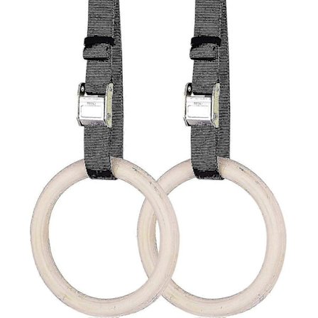 Gymnastikkringer i tre inkludert opphengsstropper - Sett med 2 - 6 meter lange - Justerbare gymnastikkringer - For hjemmesport og trening