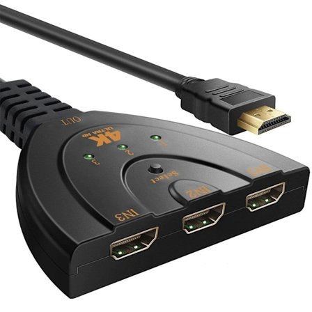HDMI-switch, 3 portar 4K HDMI-switch 3x1 switchsplitter med pigtail-kabel stöder Full HD 4K 1080P