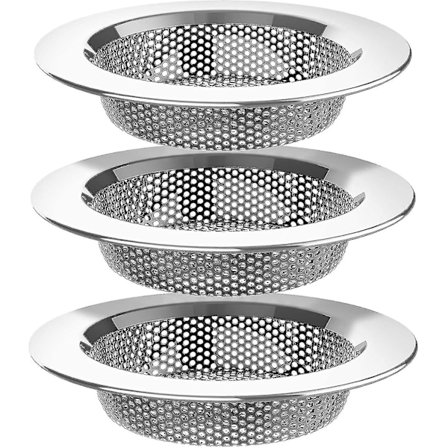 Kjøkkenvask Sil, Rustfritt Stål Vaskavløp Sil, Oppvaskmaskinsikker (sølv) (3 stk)