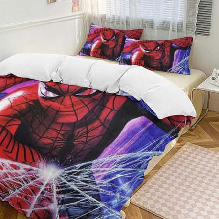 Zm234 Spider-Man 3-delt sengesett for enkeltseng - Inkluderer 1 enkelt dyne og 2 putetrekk - Falmebestandig mikrofiber - Spider Lc234