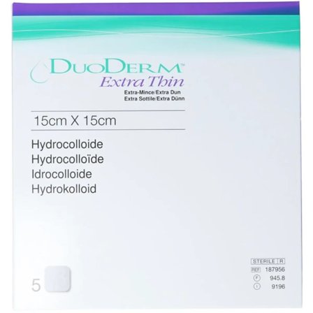 Duoderm tynn hydrokolloid bandasje 15x15 cm 5 stk