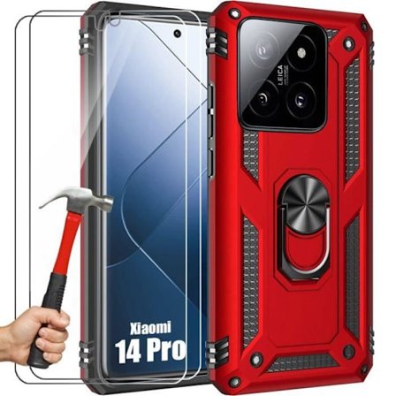 Coque - Xiaomi - 14 Pro - Hård - Röd - Inbyggd 360° stöd