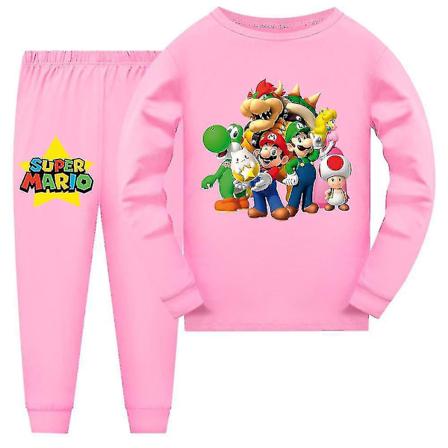 Super Mario Pyjamas Langarmet T-skjorte Bukser Sleepwear Nattøy Pjs Sett Barn Gutter Jenter Pyjamas Loungewear Alder 7-14 År CMK Rosa 7-8 Years Pink