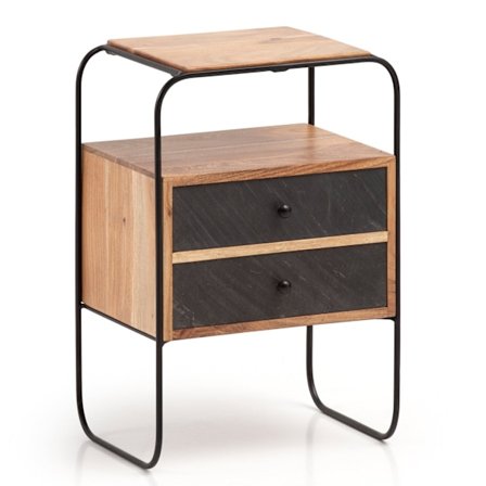 Rootz Industrial Style yöpöytä - Yöpöytä - Päätypöytä - 3D Stone Look - Luonnonpuun syyt - 40cm x 60cm x 30cm