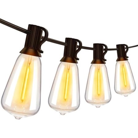 10 m Vattentät 2700K Ljusslinga utomhus med 15 ST38 LED-lampor, utomhusbelysning för altan och fest