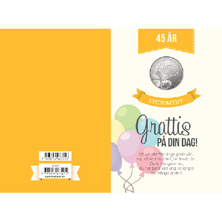 Kort med lyckomynt - 45 år