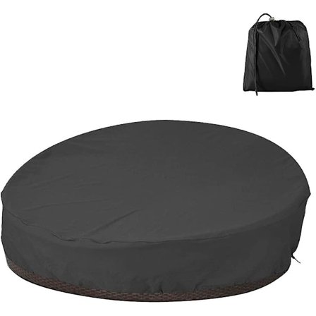 90 tums runt dagbäddsöverdrag, kraftigt Oxford-tyg utomhus trädgårdsmöbelskydd, dagbäddssofföverdrag, vattentätt, UV- och väderbeständigt