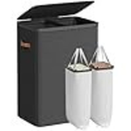 Vasketøjskurv, 190 liter, 2 rum, 56 x 38 x 74 cm, blæksort