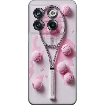 Kompatibel Mobilcover til OnePlus OnePlus 10T Rosa glaskugler og tennisketsjer i et kreativt stillbillede med legende popfølelse og moderne design, d