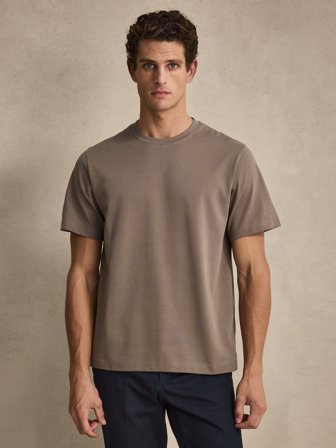 John Henric Men's Taupe Casual Fit Midweight T-Shirt Size L