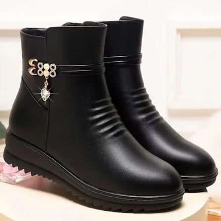 Vinterkängor för kvinnor 2024 - Casual plattform, blockklack, ankelboots, mocka, fleece, dragkedja, spänne, varma snöskor black 38