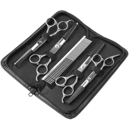 5PCS Grooming Kit Rostfritt Stålsax med Fickkam, Rengöringsduk för Hundar, Katter och Husdjur för Kropp, Ansikte, Öra