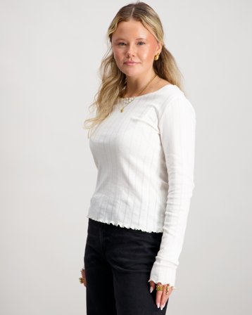 LMTD NLFNAMEL LS SHORT DEEP NECK TOP Biały Swetry Dziewczyna - Kids Brand Store