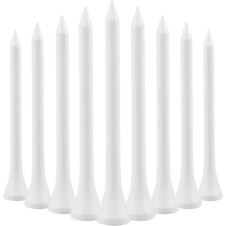 70 mm hvide golftees i træ, biologisk nedbrydelige, XL pakke med 100 stk.