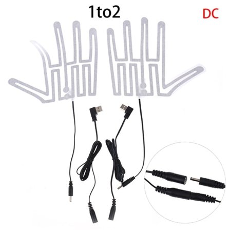 5V Kulfiber Opvarmede Handsker USB Varmeplade Elektrisk Hvidt DC-kabel 1 til 2 Ledninger Wh
