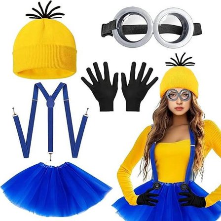 5 stk Gule Kostymetilbehør for Voksne, Maskeradesett med Briller Svarte Hansker for Halloween Cosplay Party Tilbehør