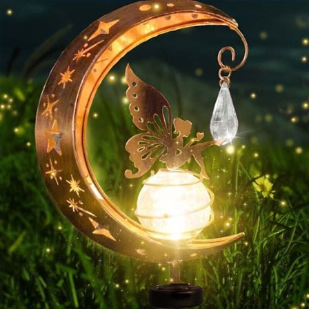 Måne Solcelle Hage Dekorativ Belysning, Uteplassdekor, Metall, Solcellemåne, Glass LED, Hagelampe, Vanntett Stolpelampe med Fe og Stake, Hage, Plen,