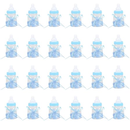 24 st fyllbara flaskor söta godisbox present till babyshower festdekorationer (blå)