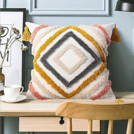 Boho Pudebetræk Moderne Geometrisk Diamant Boho Puder Dekorativt Pyntepudebetræk Gul Blå Pink Blødt Vævet Tuftet Pudebetræk