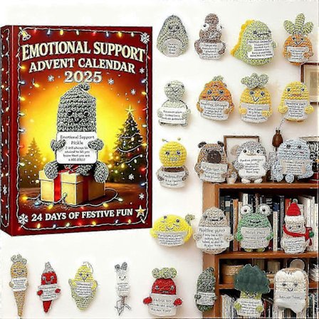 Emotionsmæssig Støtte Julekalender 2025 24 Dage Jule Nedtælling med 24 Akryl Ornamenter, Hæklede Figurer, Stress-lindrende Kammerat (FMY)